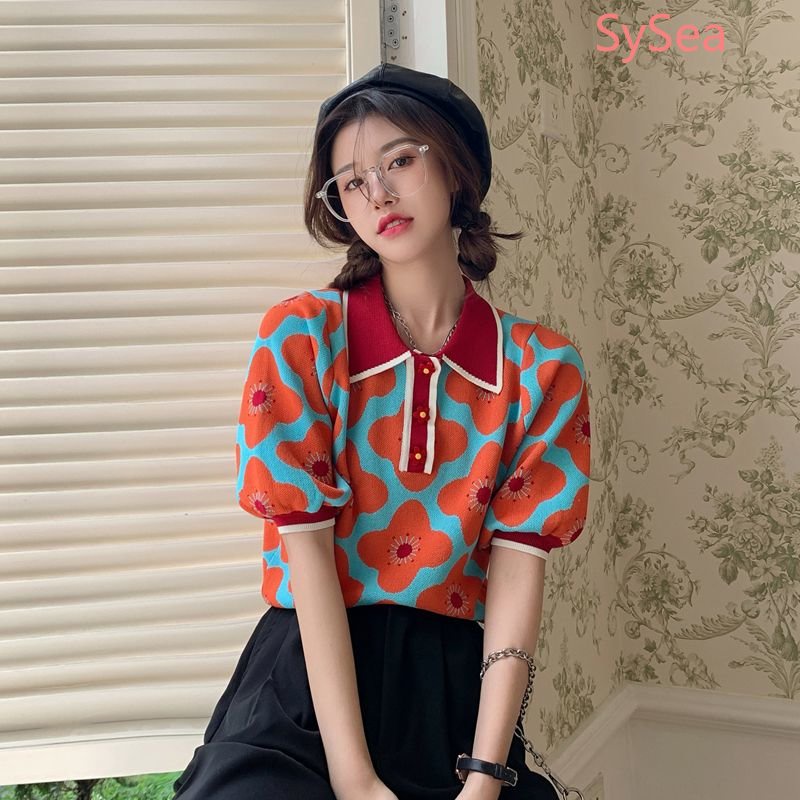 Áo Sơ Mi Ngắn Tay Cổ Polo Họa Tiết Hoa Thời Trang Mùa Hè Cho Nữ