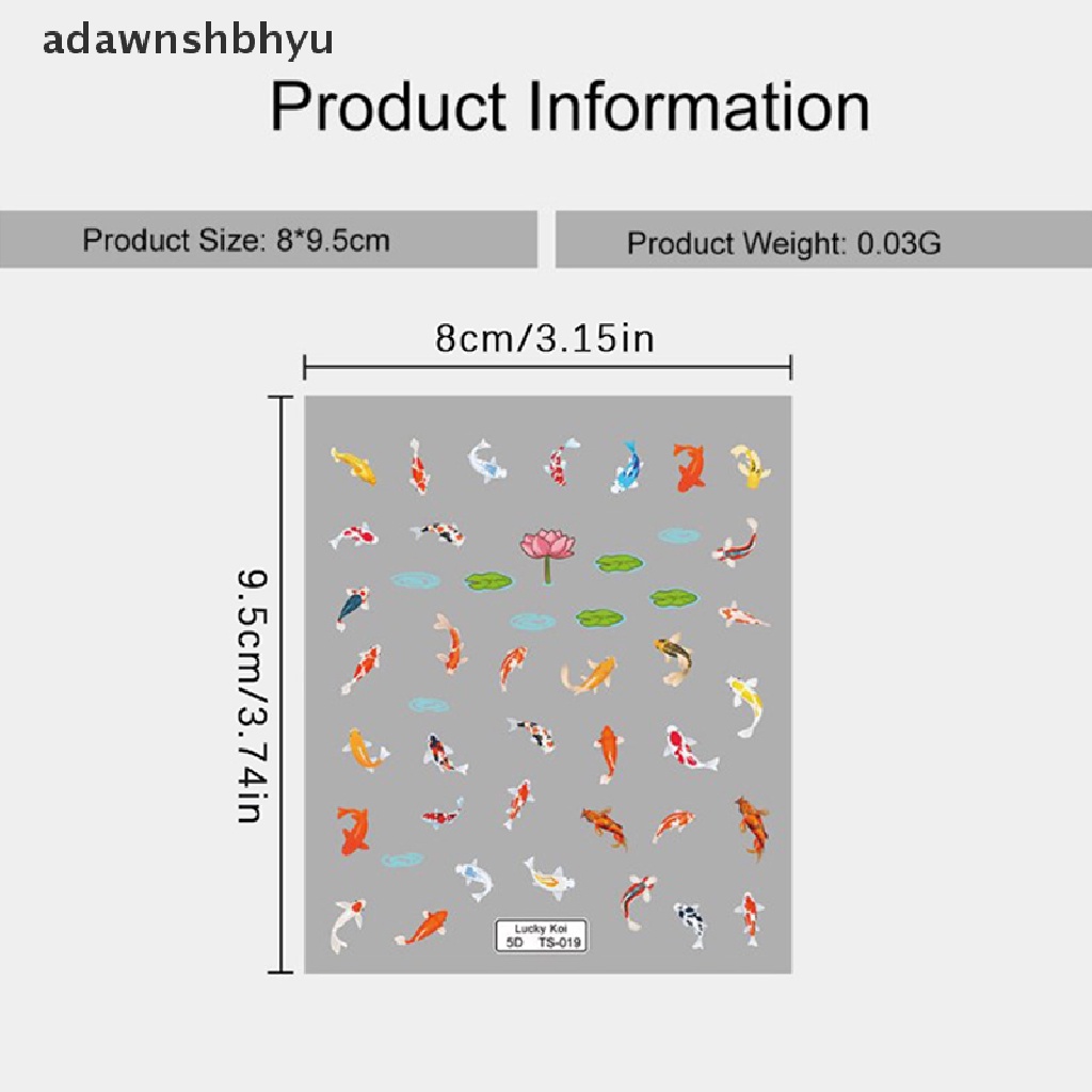 Miếng Dán Trang Trí Móng Tay Họa Tiết Cá Lá Sen 5D Nhiều Màu Sắc