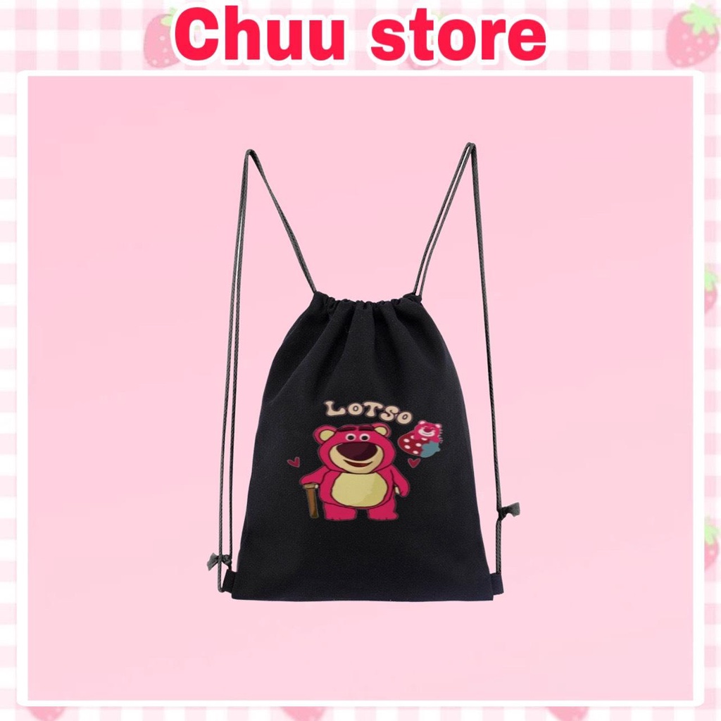 Balo Dây Rút Mini Gấu Dâu Đáng Yêu Vải Canvas Style Ulzzang Hàn Quốc TGD05
