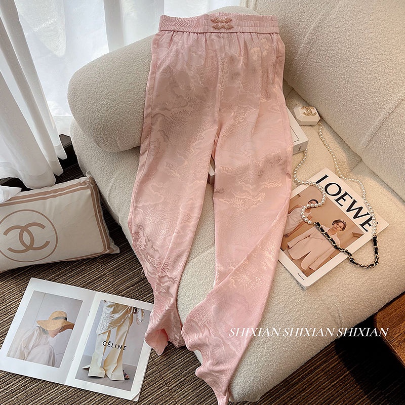 Quần Dài Ống Rộng Lưng Cao Cài Khóa Màu Hồng Phong Cách Trung Hoa Thời Trang Mùa Xuân Hàng Mới Dành Cho Bạn Nữ