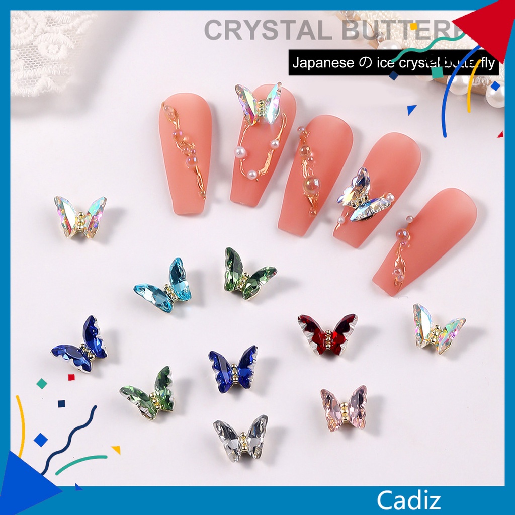 Set 10 Phụ Kiện Trang Trí Móng Tay Nghệ Thuật Ba Chiều Không Phai Hình Bướm Pha Lê Lấp Lánh DIY