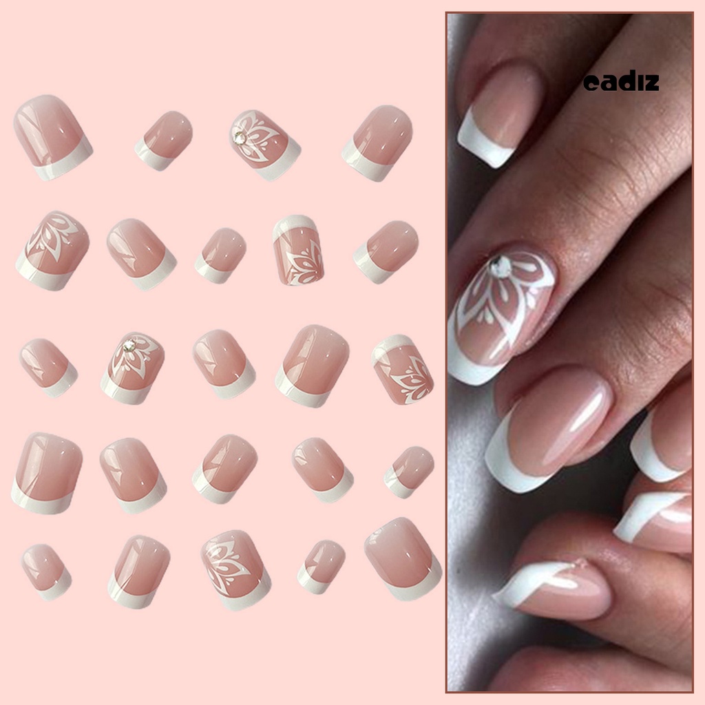 1 Bộ Móng Tay Giả Che Phủ Toàn Diện Kèm Keo Dán DIY Phong Cách Pháp Cho Salon