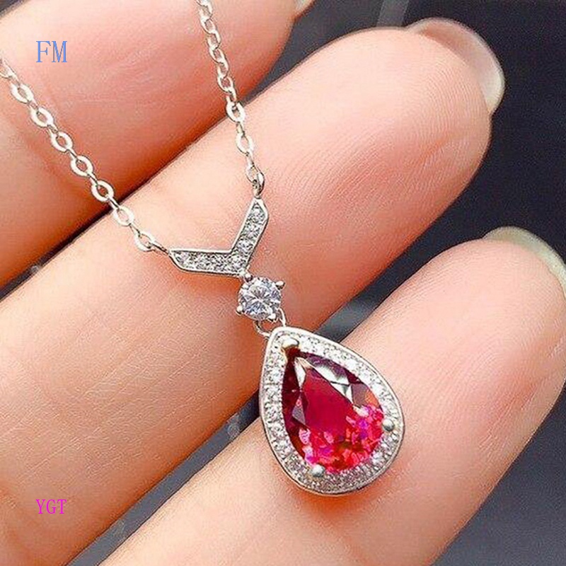 Fm Vòng cổ Cổ Điển Nữ Mặt Đá Pha Lê Màu Đỏ Xanh Lá Cây Màu Vàng Hồng Hình Giọt Nước Cho Phụ Nữ Đám Cưới