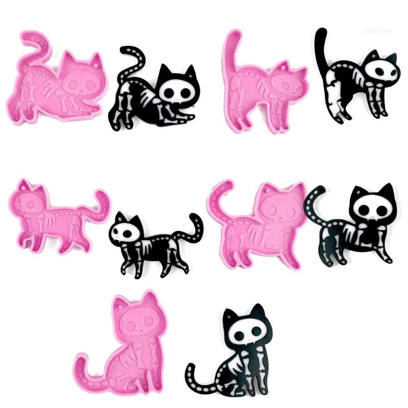 Bộ 5 Khuôn Silicone Làm Mặt Dây Chuyền Hình Mèo DIY