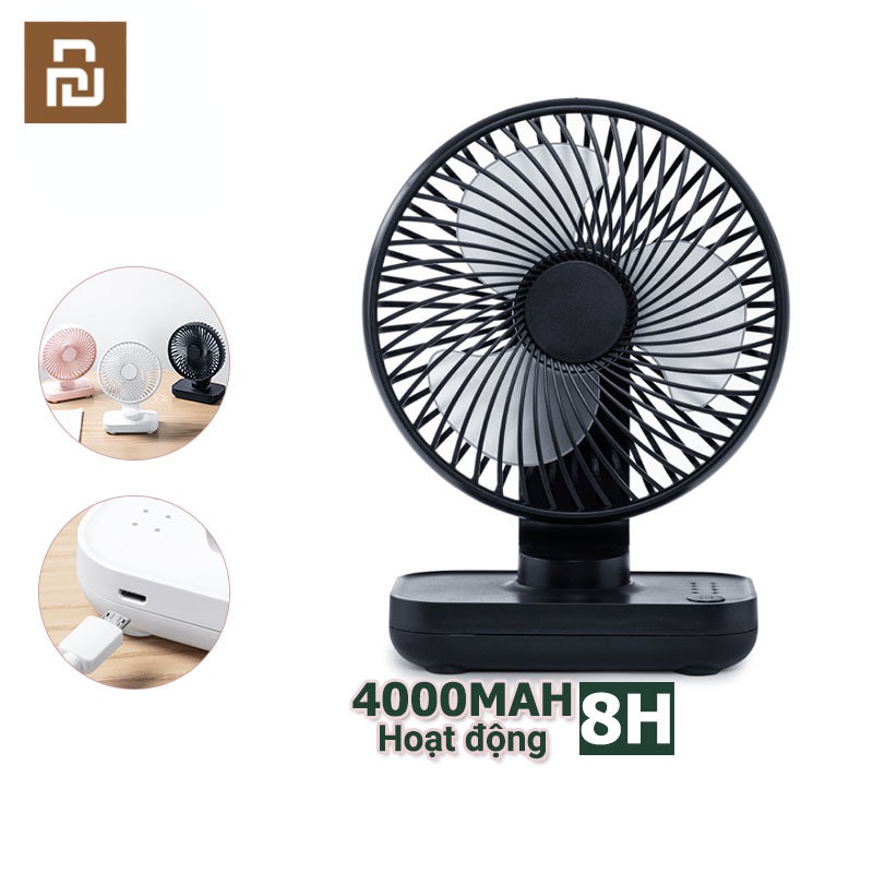 Xiaomi YouPin Quạt tích điện CAO CẤP pin 4000mAh, quạt mini, quạt để bàn 4 TỐC ĐỘ gió chạy êm, cổng sạc USB