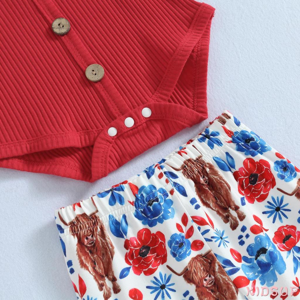 Bộ Áo Liền Quần Tay Ngắn Hở Vai Kèm Quần Ống Loe Co Giãn Thời Trang Mùa Hè Cho Bé Gái 1 Tuổi