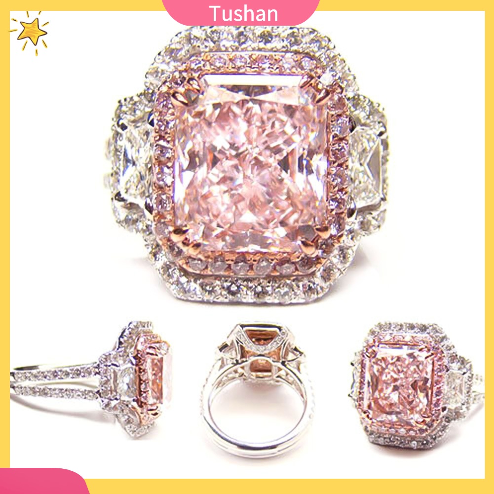 Nhẫn Đính Hôn Mặt Vuông Đính Đá Zircon Đơn Giản