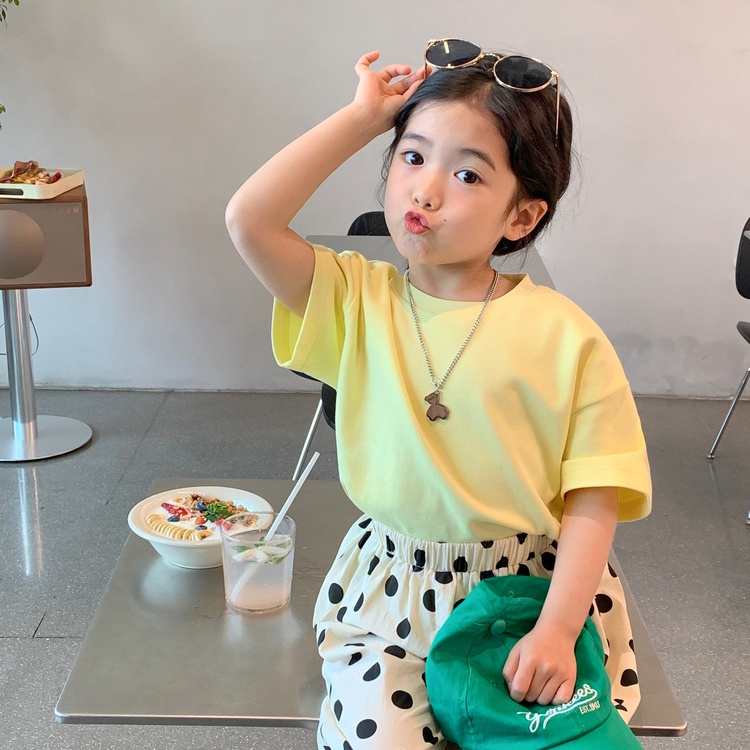 Áo Thun Cotton Trơn Tay Ngắn Thoáng Khí Thấm Hút Mồ Hôi Phong Cách Hàn Quốc Mới Cho Bé Gái