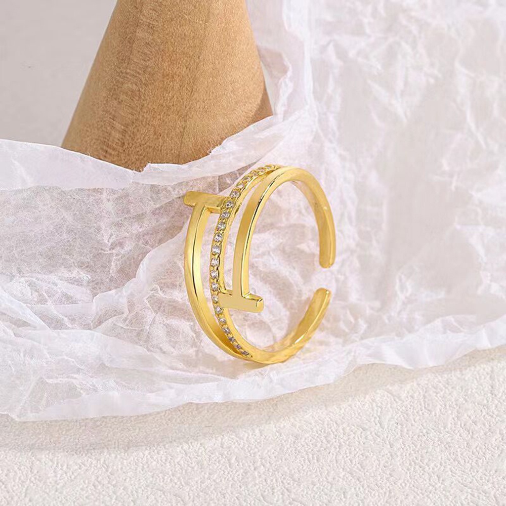 Nhẫn Thép Titan Mạ Vàng / Bạc Đính Kim Cương Nhân Tạo Thời Trang Cho Nữ