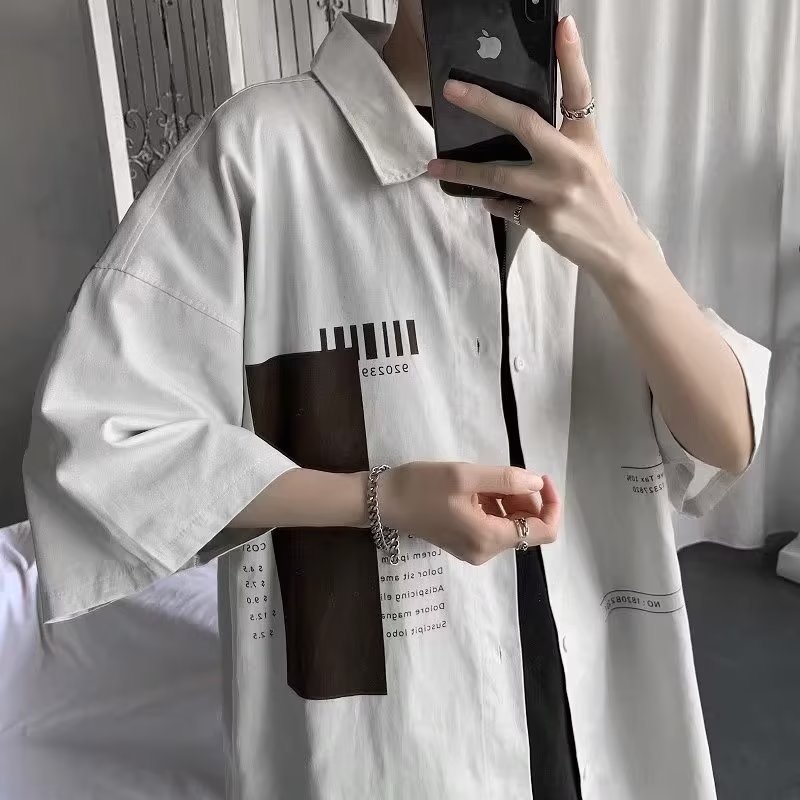 Áo Sơ Mi Tay Ngắn Dáng Rộng Phong Cách Harajuku Nhật Bản Màu Sắc Thời Trang Mùa Hè Dành Cho Nam Giới