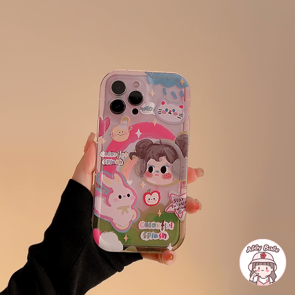 Ốp Điện Thoại TPU Mềm Bo Viền Vẽ Hình Cô Gái Hoạt Hình / Cầu Vồng Nhiều Màu Cho IPhone 14 Pro Max 13 12 11 Pro Max X XS Max
