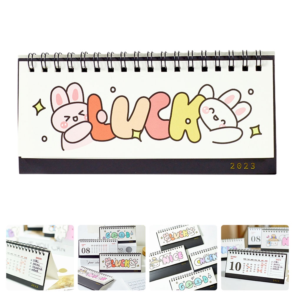 Portable Tent Bunny Calendar Small Easel Stand Desktop Decor 2023 Cartoon Daily Flip Standing Calendars Tabletop