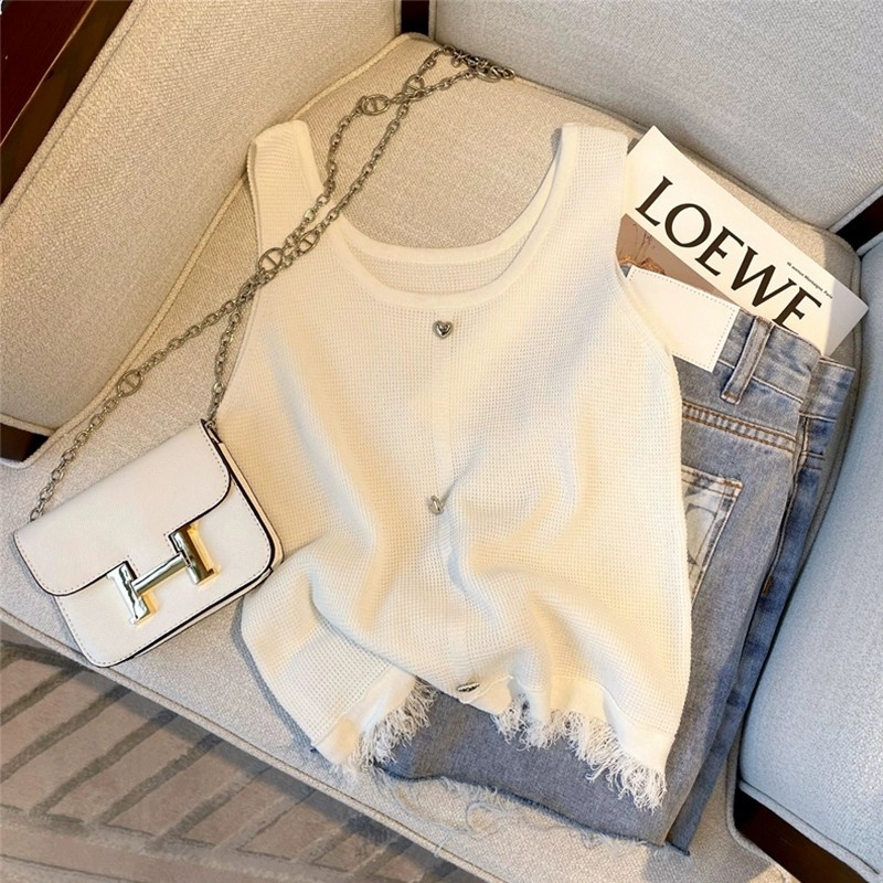 Áo Dệt Kim Sát Nách Cổ Tròn Dáng Ôm Thời Trang Mùa Hè Hàn Quốc