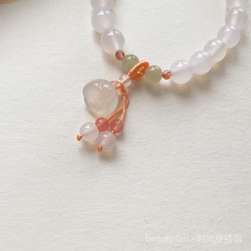 Vòng Tay Mã Não 8mm Đính Hạt Đỏ Phong Cách Nam Triều Tiên Thanh Lịch