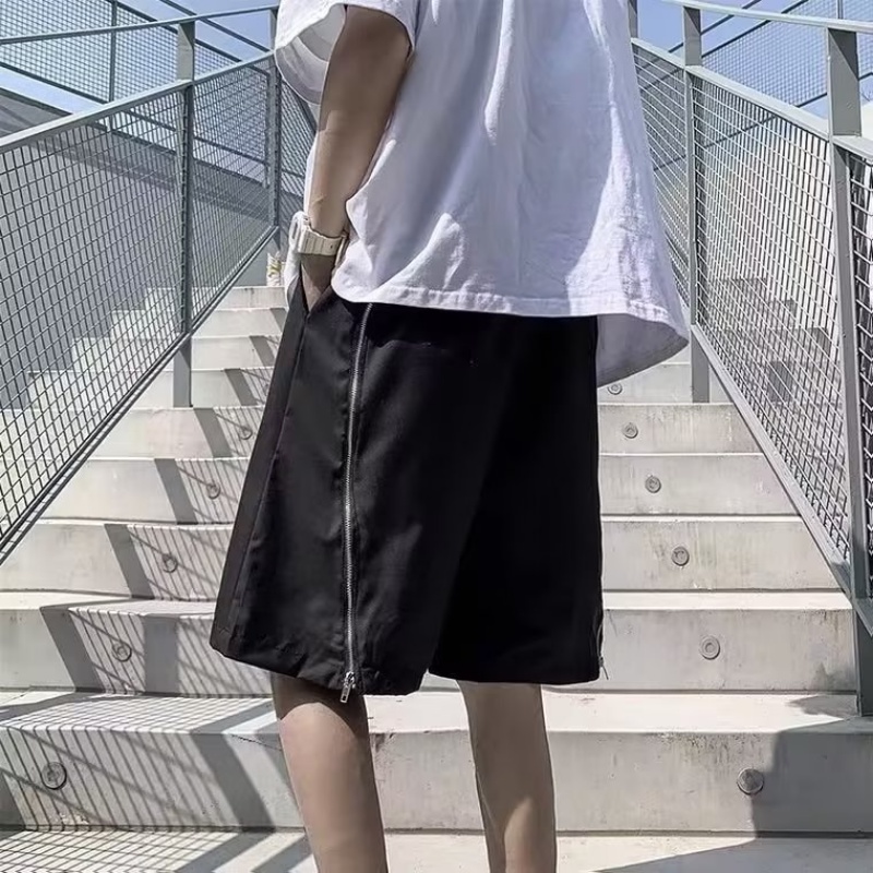 Quần Short Nam Màu Đen Có Khóa Kéo Phong Cách Đường Phố Mỹ