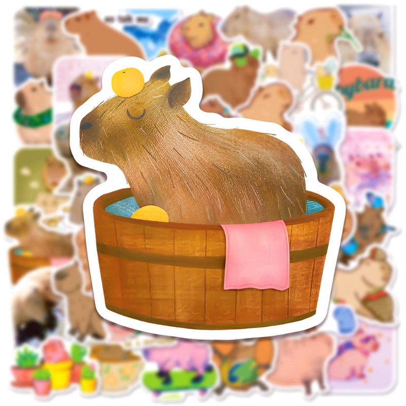Z&M❀ Sticker Dán Trang Trí Xe Hơi Capybara ❀ Bộ 50 Miếng Dán Chống Thấm Nước Hình Động Vật Dễ Thương