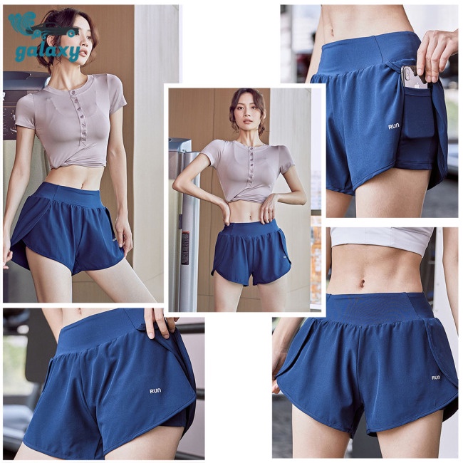 Galaxy Quần Short Thể Thao Lưng Cao Có Túi Chất Liệu Khô Thoáng Nhanh Thời Trang Cho Nữ