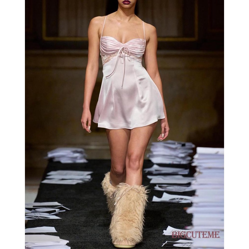 Đầm Ngắn Không Tay Trễ Vai Phối Dây Rút Họa Tiết Hoa Thời Trang Xuân Hè Cho Nữ