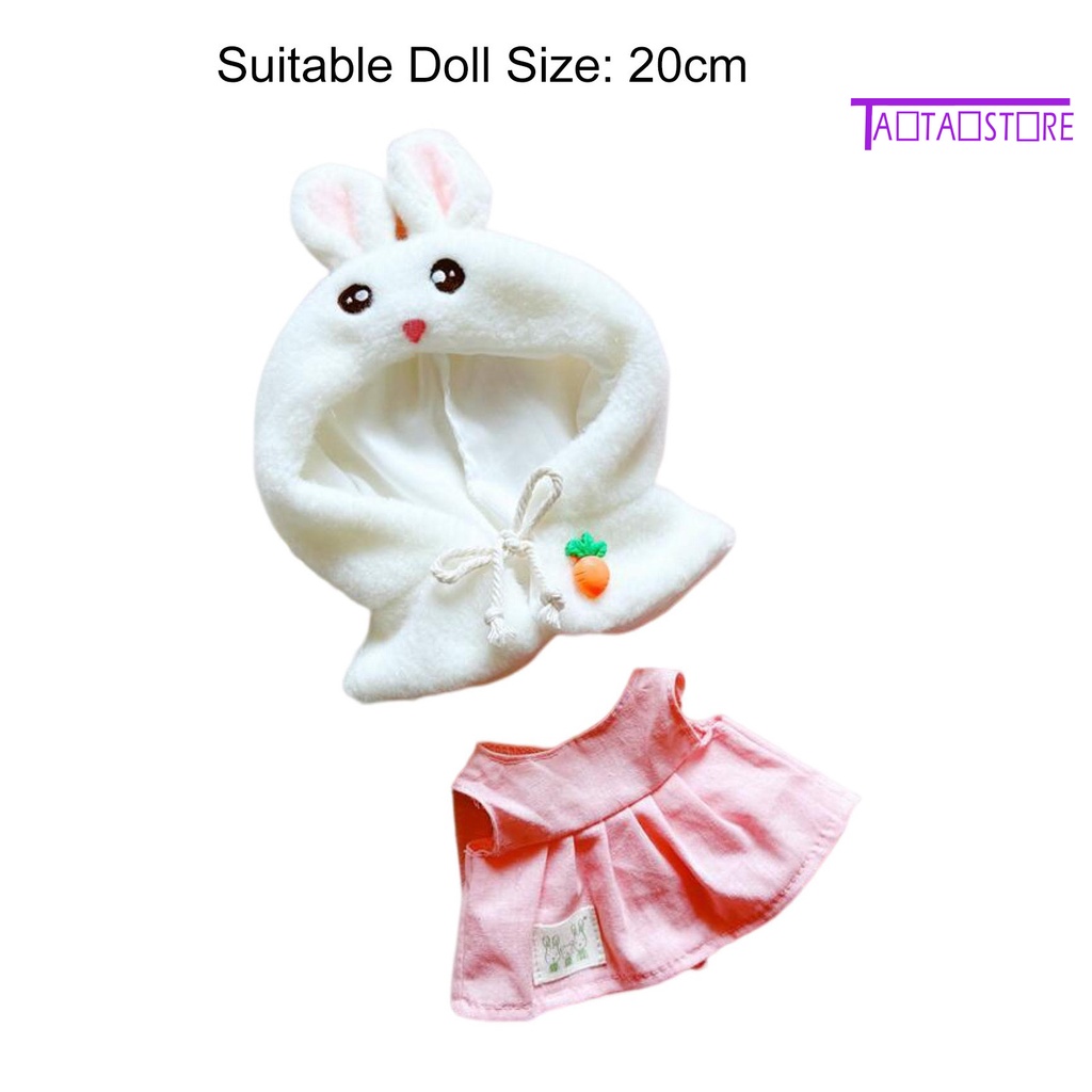 1 Bộ Trang Phục Cotton Gồm Áo + Nón + Khăn Choàng + Gấu / Thỏ 20cm Dễ Thương Cho Búp Bê