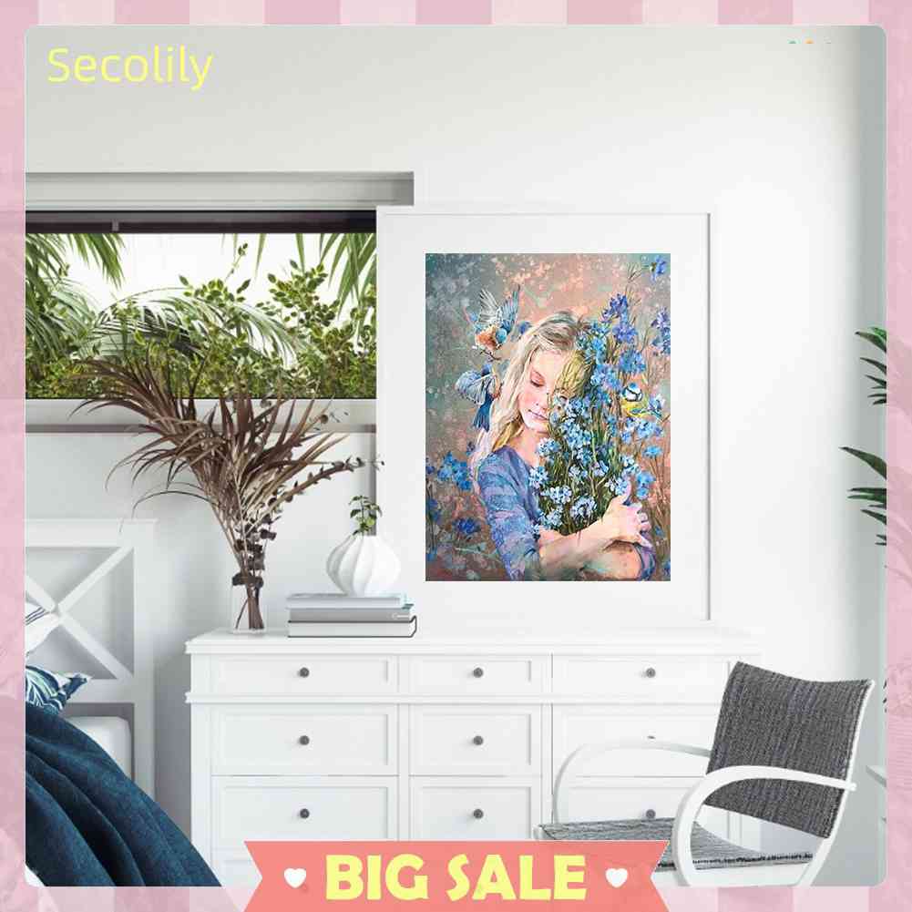 Tranh Sơn Dầu DIY Hình Cô Gái Và Hoa Dùng Để Trang Trí Nhà