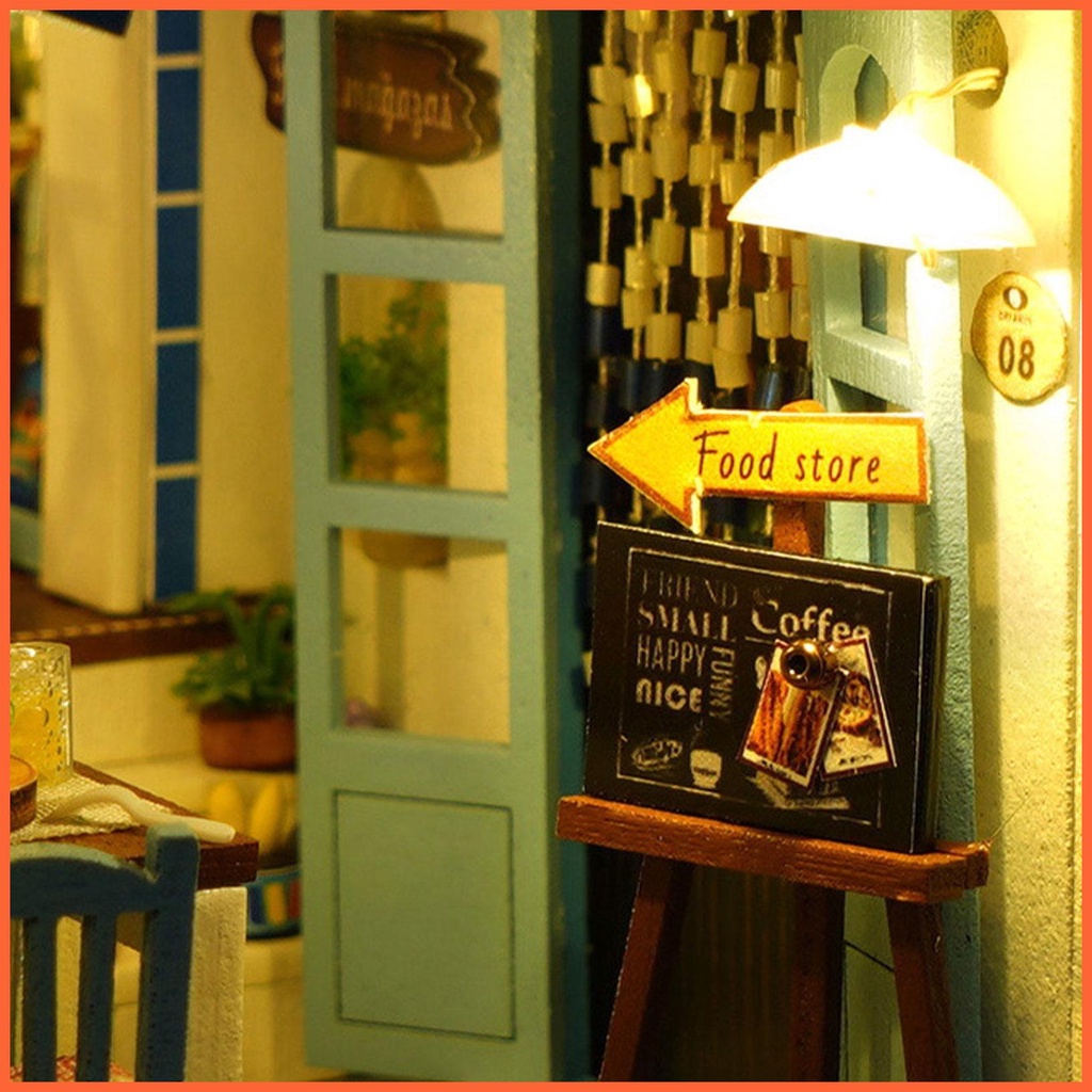 Mô Hình Nhà Búp Bê Mini 3D DIY Có Đèn LED Màu Xanh Dương Dùng Để Trang Trí Nhà Búp Bê