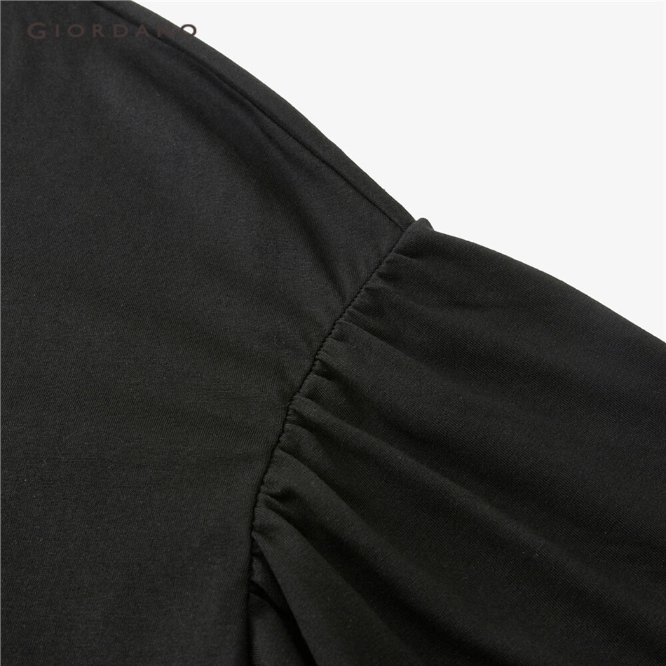 Đầm GIORDANO 05463463 dệt kim viền nhún bèo cổ tròn làm mát oxy công nghệ cao dành cho nữ