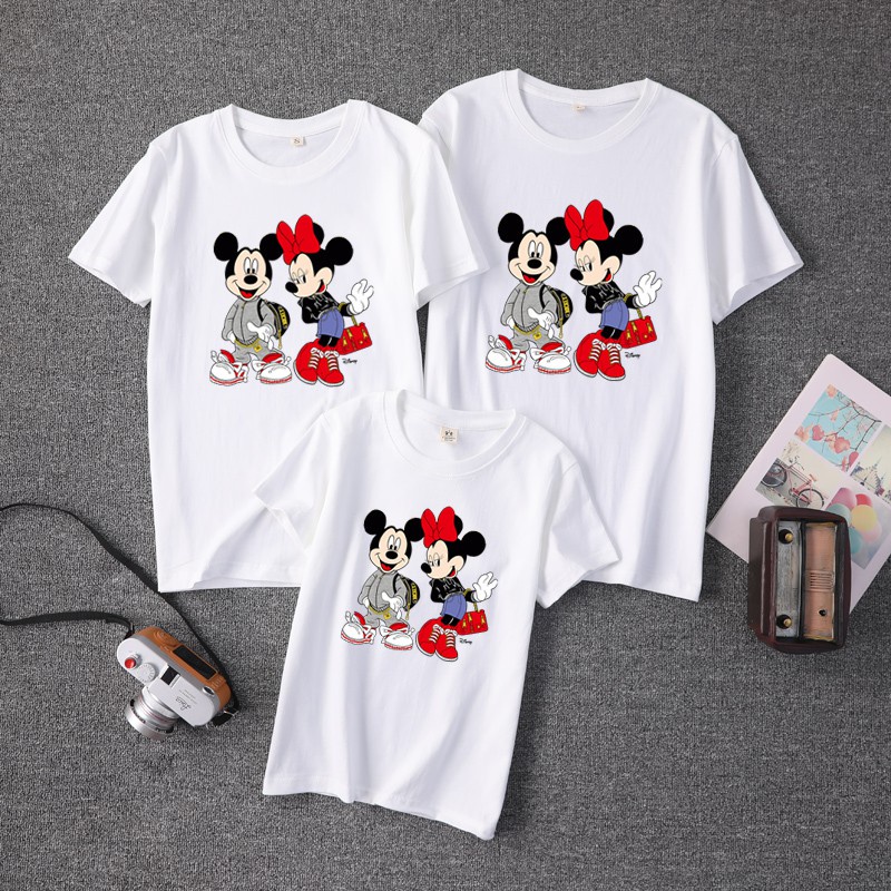 Áo thun nam nữ in hình chuột Mickey cổ tròn from rộng dành cho gia đình ( 3 chiếc )