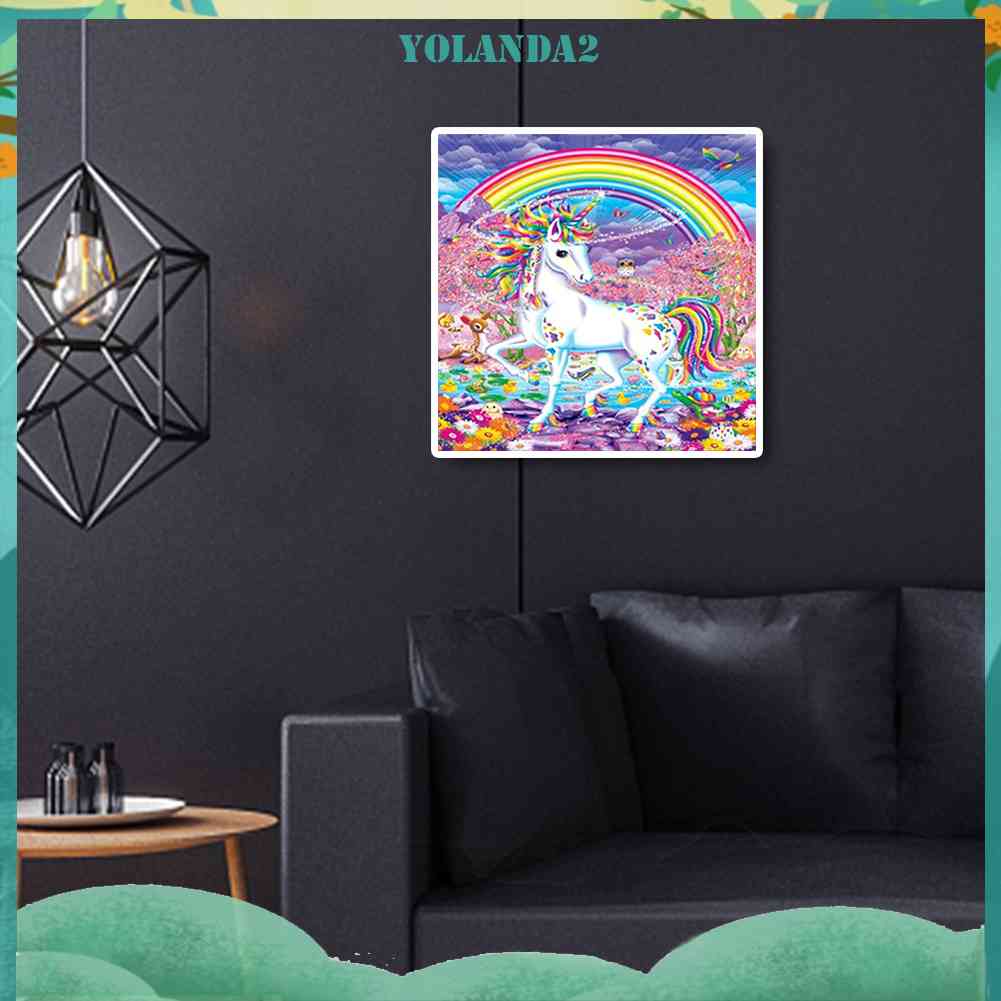 Tranh Đính Đá Kim Cương Toàn Bộ 5D DIY Hình Vẽ Kỳ Lân Cầu Vồng