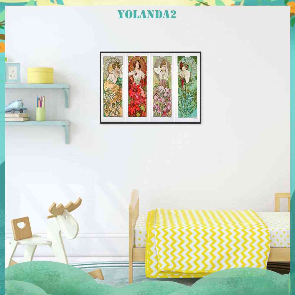 Tranh Đính Đá Kim Cương Toàn Bộ Bốn Mùa Hình Vẽ Người Phụ Nữ Trang Trí