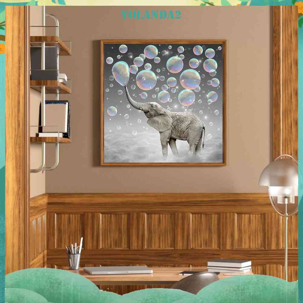 Bộ Tranh Đính Đá Tự Làm Toàn Diện Hình Voi Và Bong Bóng Cầu Vồng