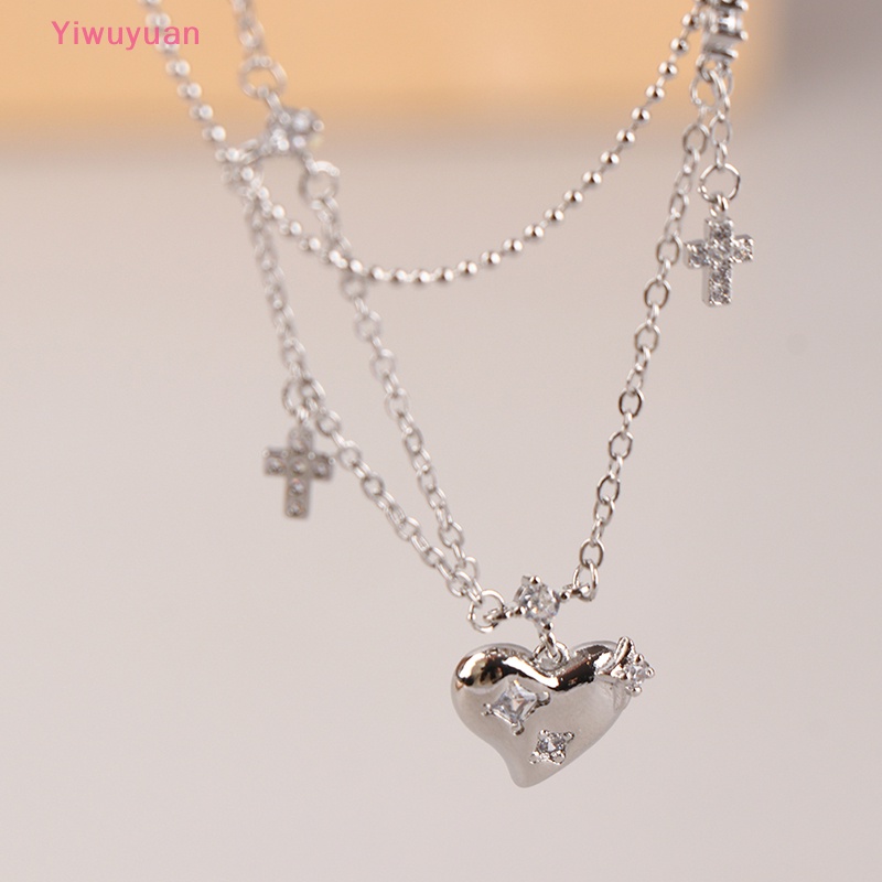 < Yiwuyuan > Vòng Cổ Choker Mặt Chữ Thập Đính Đá Zircon Trái Tim Cho Nữ Dự Tiệc Mới