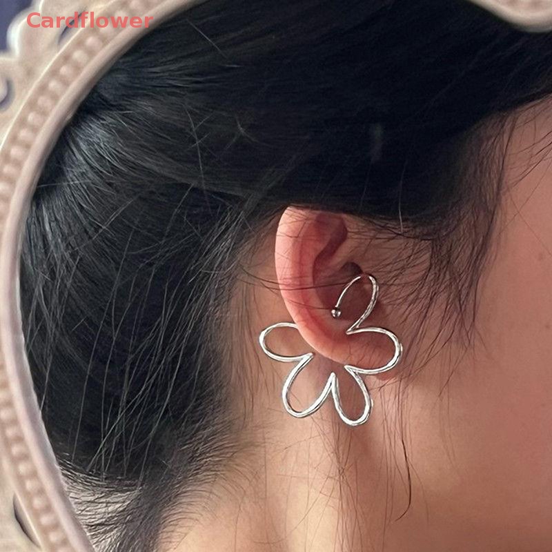 < Cardflower > Khuyên Kẹp Vành Tai Không Xỏ Lỗ Hình Hoa Rỗng Bằng Bạc Thời Trang Mới Cho Nữ