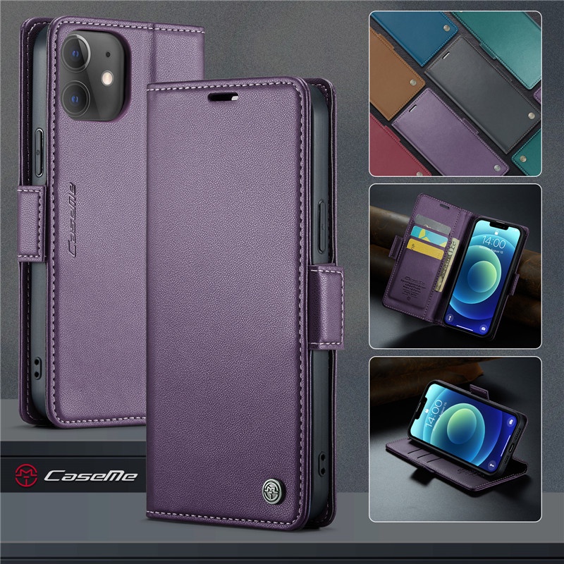 Bao Da Điện Thoại PU Dạng Ví Nắp Lật Nam Châm Sang Trọng Cho For iPhone 11 12 Pro Max Mini Caseme