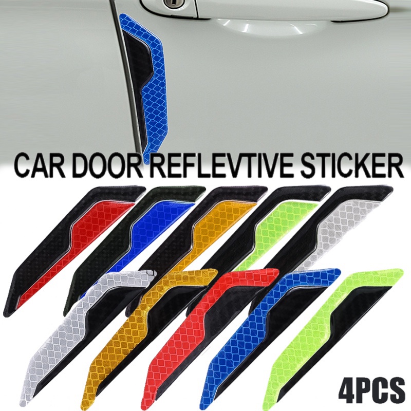 Bộ 4 Miếng Dán Phản Quang Cảnh Báo An Toàn Chống Trầy Cho Cửa Xe Hơi