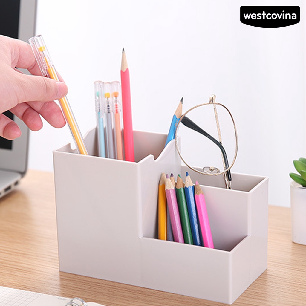 [COD]♪Hộp Đựng Bút Bằng ABS Nhiều Ngăn Sức Chứa Lớn Kèm Giá Đỡ Điện Thoại Để Bàn