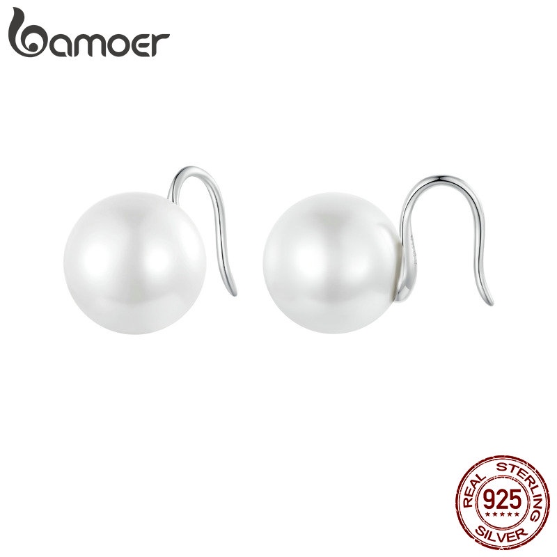 BAMOER Bông Tai bạc 925 ĐíNh NgọC Trai Giả ThờI Trang Cho Nữ BSE857