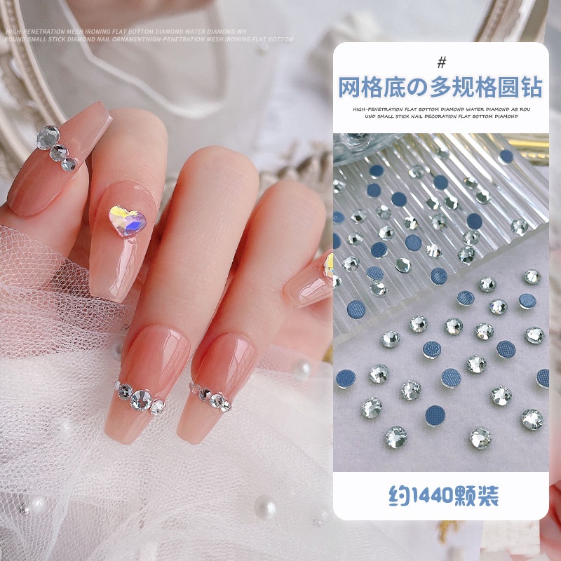 Túi 1440 viên đá chân bằng có lưới, đủ size, phụ kiện nail