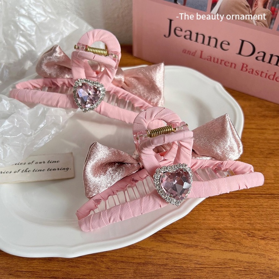 Kẹp Tóc Vải Satin Đính Đá Hình Nơ / Trái Tim Thời Trang Hàn Quốc Cho Nữ