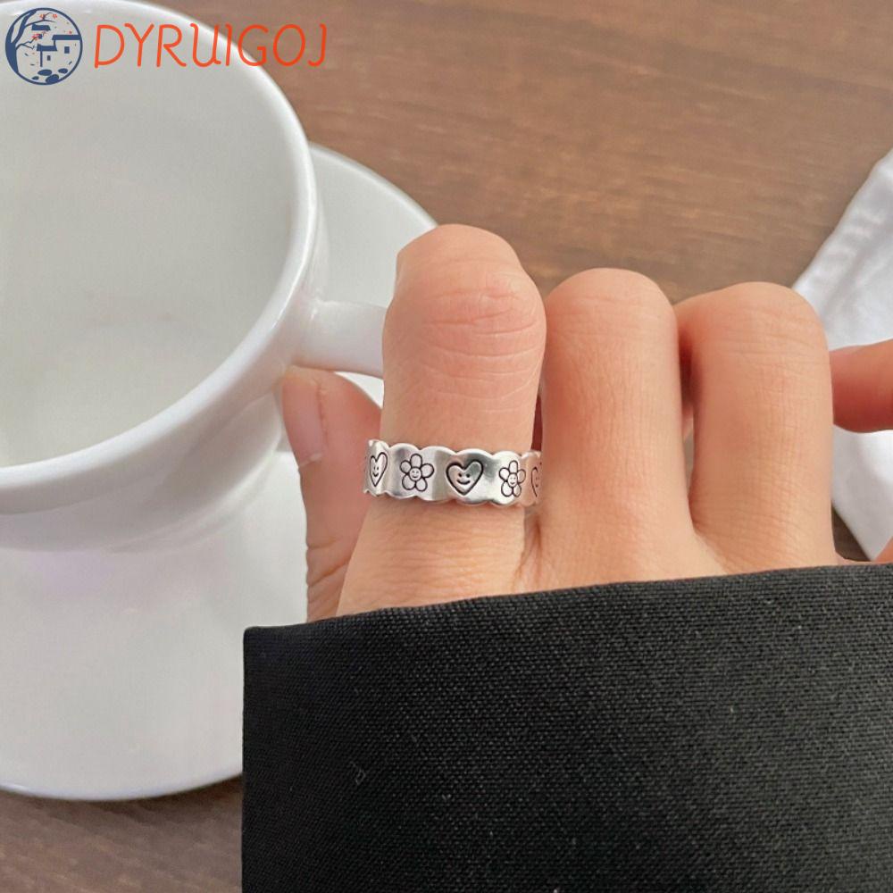Nhẫn Hở Hình Hoa / Mặt Cười / Trái Tim Kiểu Retro Hàn Quốc Xinh Xắn Cho Nữ