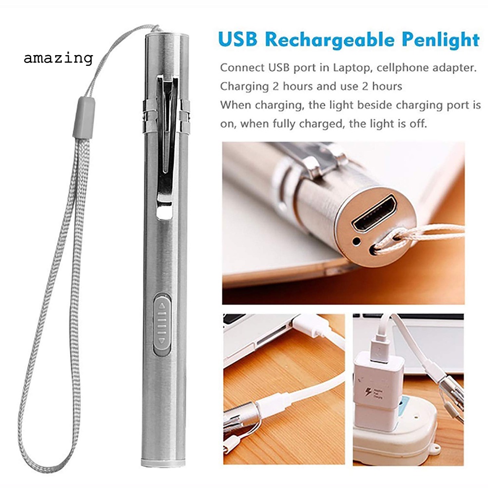 Đèn Pin LED Mini Bằng Thép Không Gỉ Chống Thấm Nước Có Thể Sạc Lại Bằng Cổng USB