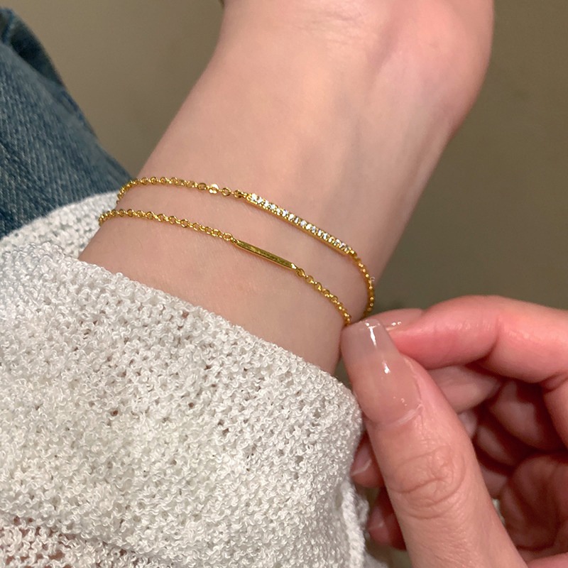 Vòng Tay Hai Lớp Xếp Chồng Zircon Tinh Tế Phong Cách Cá Tính Cao Cấp Dành Cho Cặp Đôi Bạn Gái