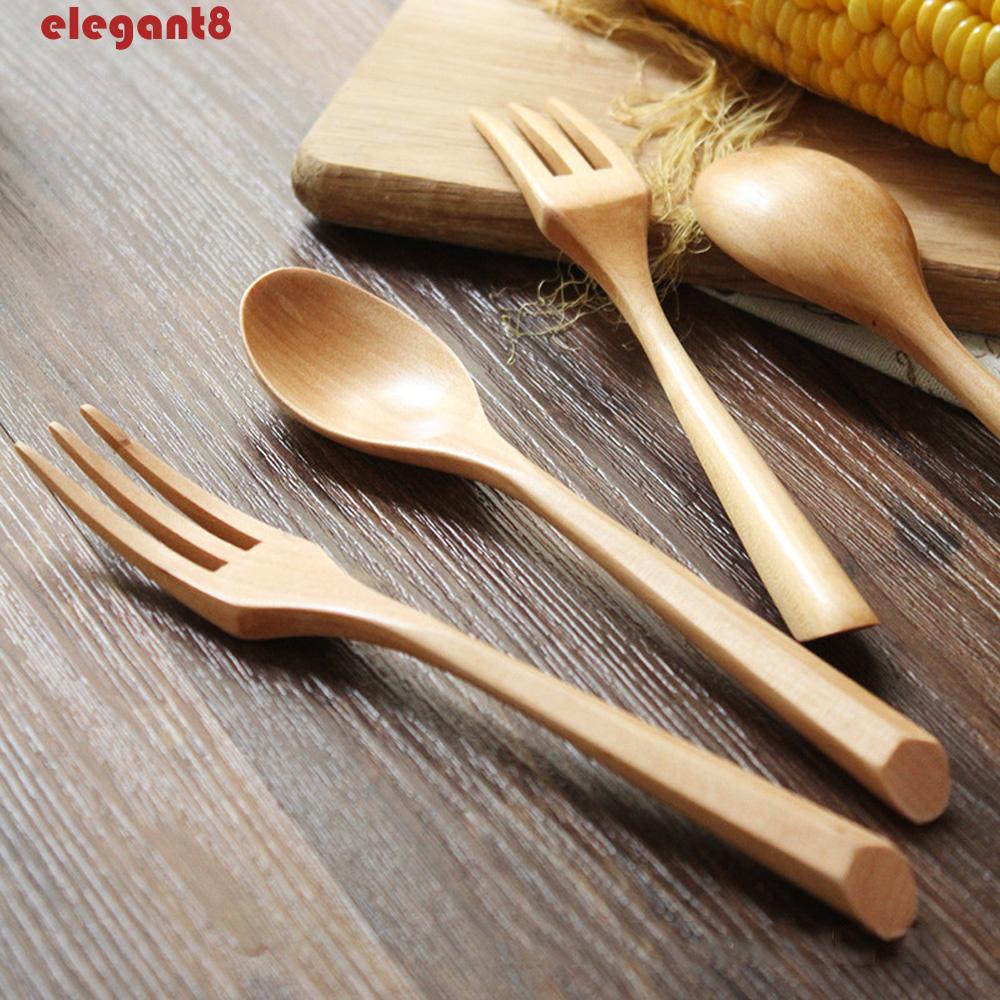 Muỗng Ăn Tráng Miệng / Salad Bằng Gỗ Thiết Kế Nhỏ Gọn Tiện Dụng