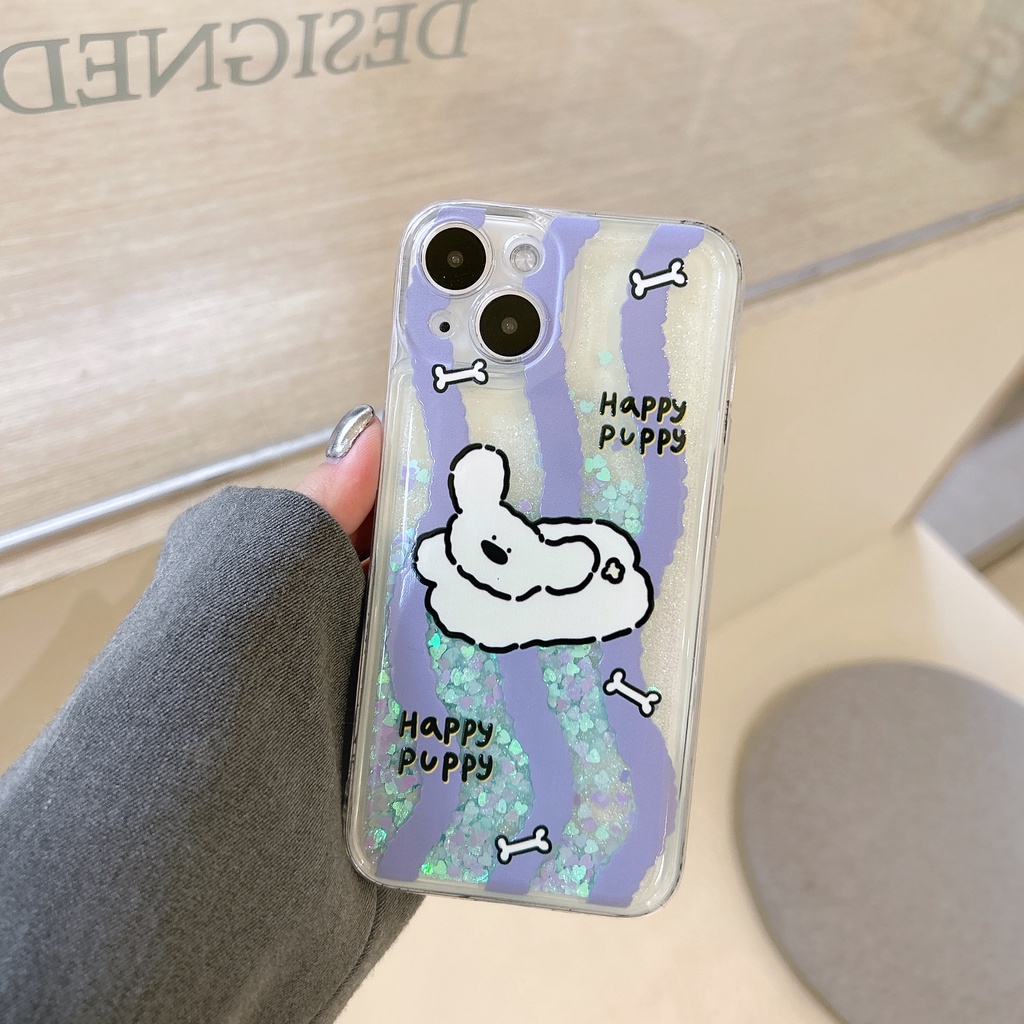 Ốp Điện Thoại TPU Dẻo Họa Tiết Hoạt Hình Chú Chó Có Nước Kim Tuyến Lấp Lánh Cho iPhone11 12 13 14 Pro Max