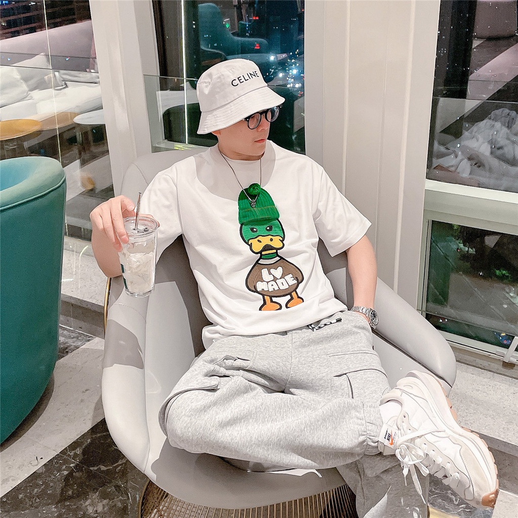 Áo Thun Cotton Ngắn Tay In Hình Vịt Hoạt Hình Phong Cách Đường Phố Thời Trang Xuân Hè Cho Nam