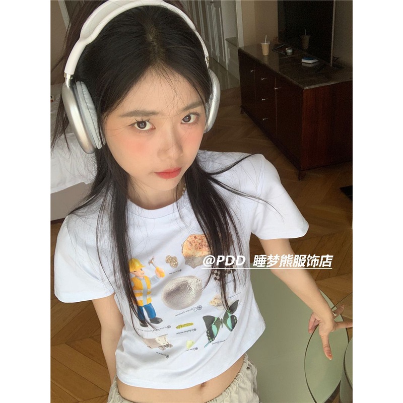 COZOK Áo Thun Croptop Ngắn Tay In Họa Tiết Kiểu Vintage Cá Tính