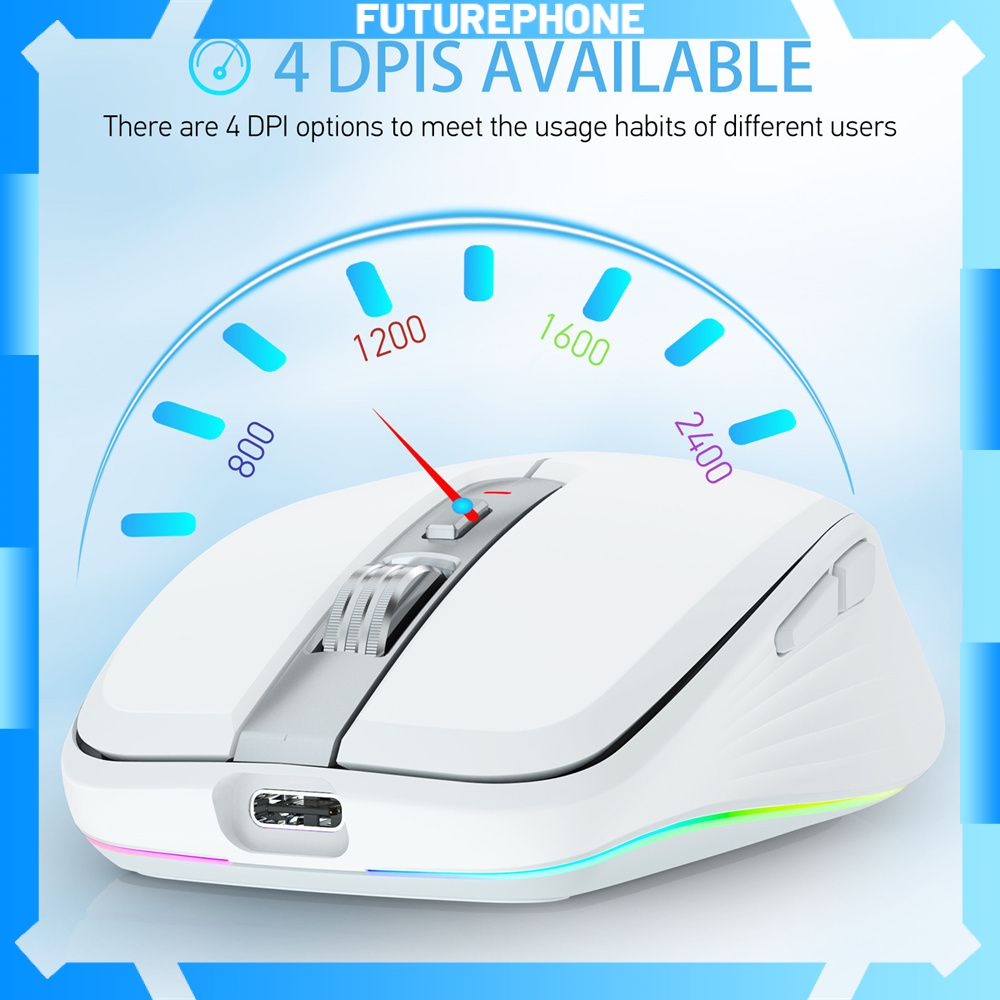 Chuột Game Thủ Không Dây Có Thể Sạc Lại Bluetooth Và Không Dây 2.4 Ghz Bt5.1 6 Phím 800-2400 Dpi Điều Chỉnh Hai Chế Độ Tương Thích Với Máy Tính Xách Tay Di Động Máy Tính Bảng Tương Lai