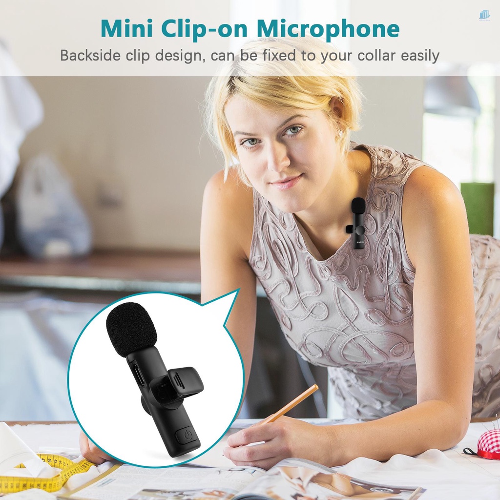 Hệ Thống Micro Không Dây Mini Andoer 2.4G (1 Bộ Phát + 1 Bộ Nhận) Mic Kẹp 20M Tích Hợp Pin Loại-C