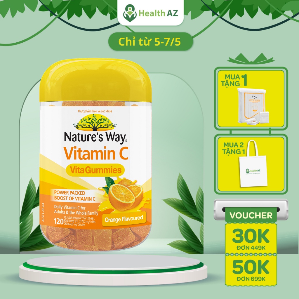 Kẹo Dẻo Vitamin C Tăng Đề Kháng, Hỗ Trợ Làm Sáng Da NATURE'S WAY Hộp 120 Viên