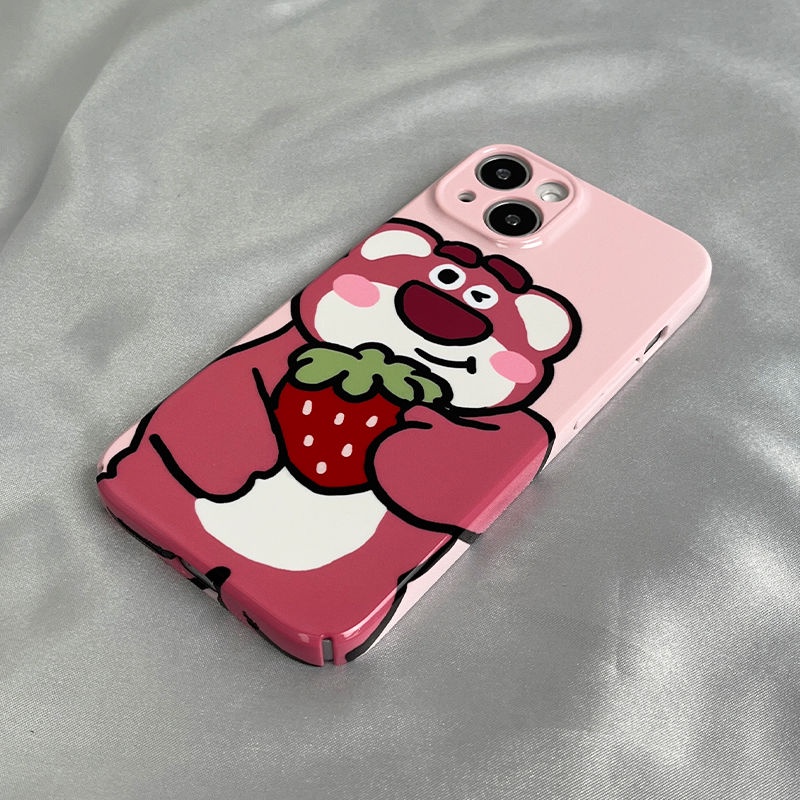 Ốp Điện Thoại Cứng Họa Tiết Gấu Và Dâu Tây Dễ Thương Cho Iphone 13 / 8 Xr 12 11xs / 7 14pro