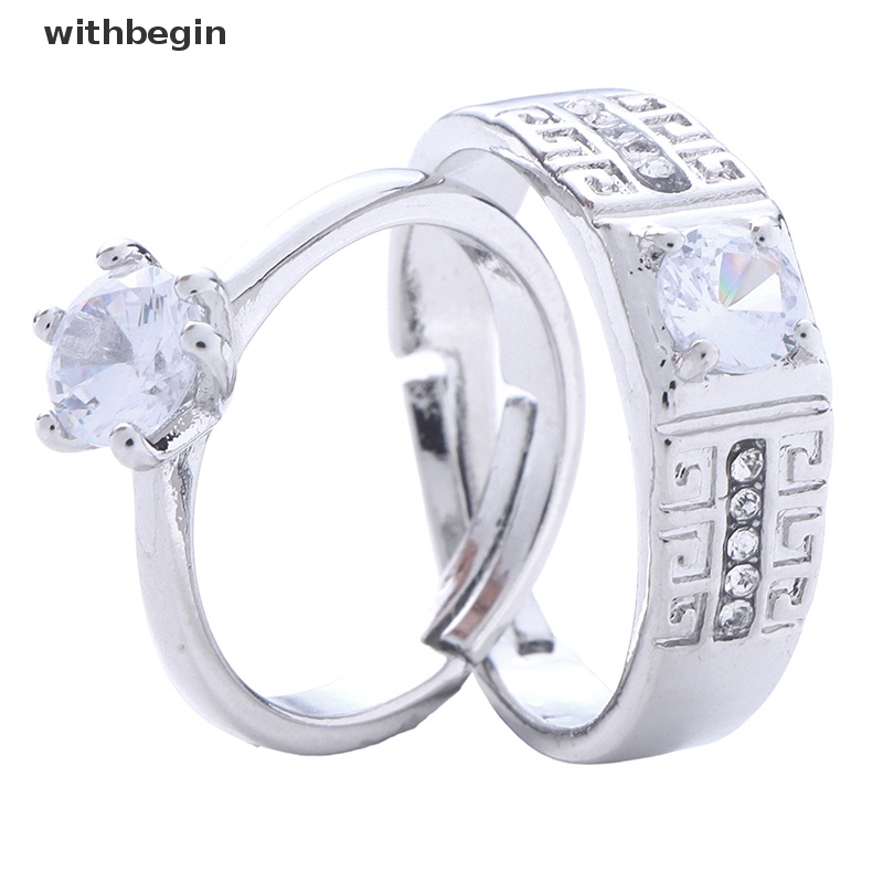 1 Cặp Nhẫn Đính Hôn Đính Đá Cổ Điển Có Thể Điều Chỉnh Kích Thước